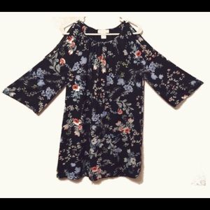 Lenard Open shoulder Navy Floral Dress